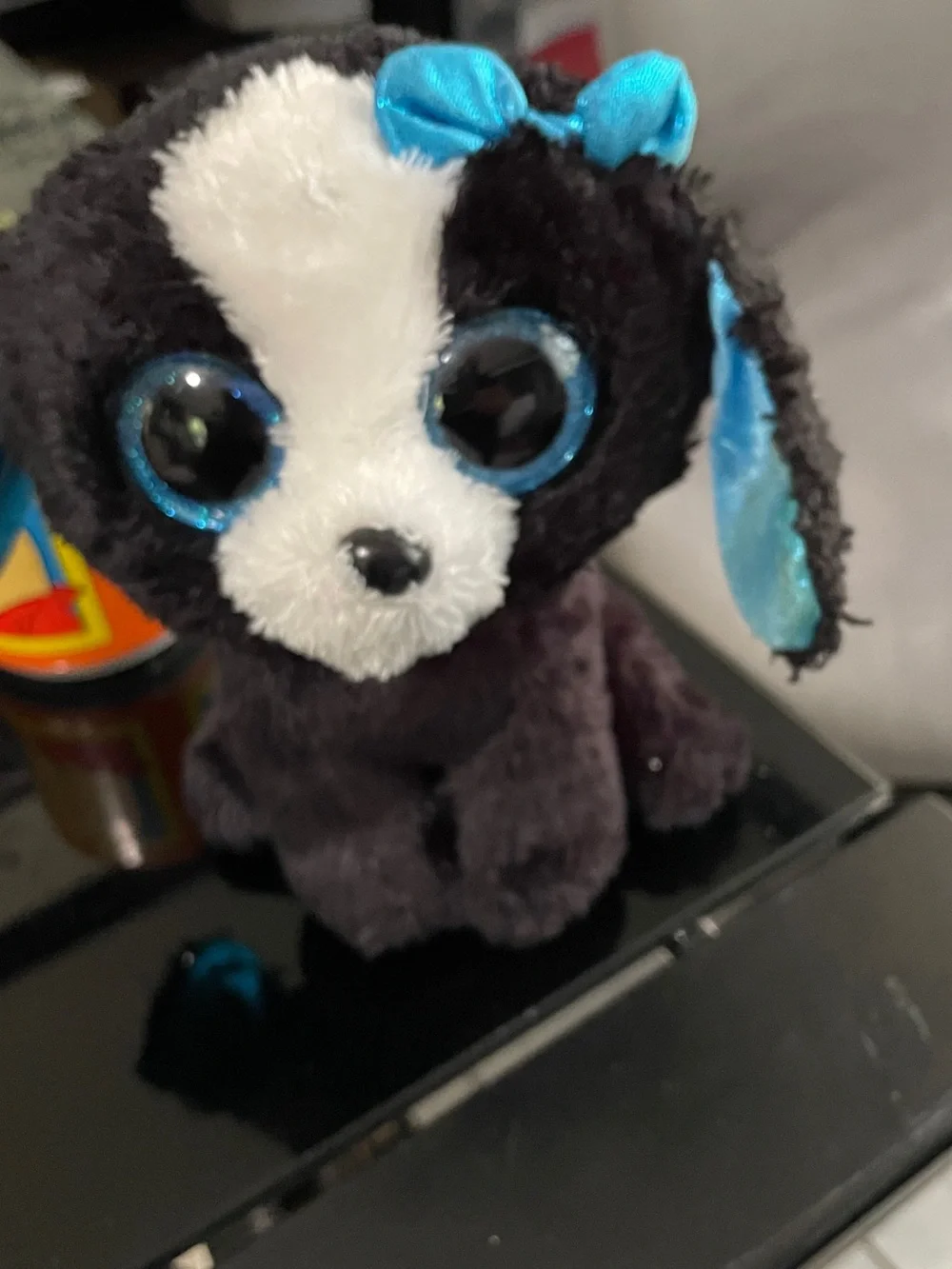 Ty Black and White Plush Puppy with Blue Accents